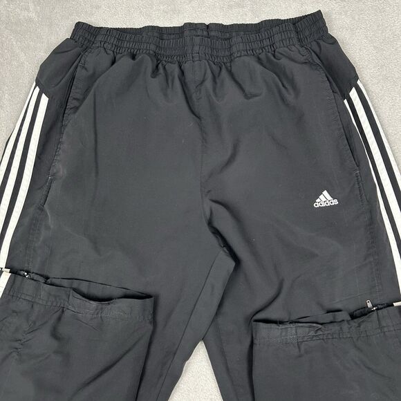 VTG Y2K Adidas Track Pants Men's Large Wide Leg Baggy Joggers Black White Sweats - Picture 4 of 15